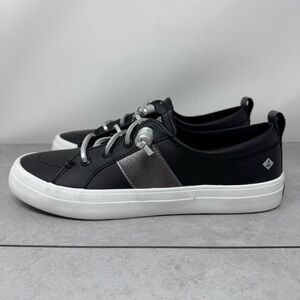 Sperry Women’s Crest Vibe Black & Silver Leather Sneakers Size 8